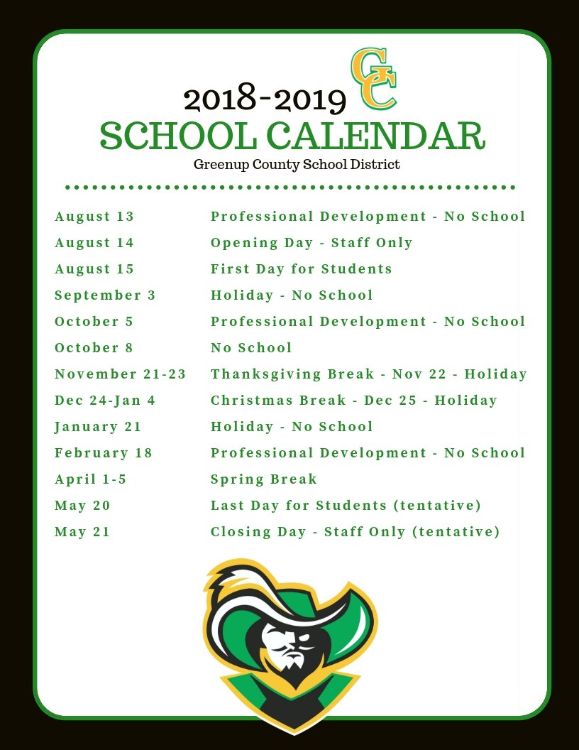 Greenup County Schools on Twitter "The 20192020 school calendar is