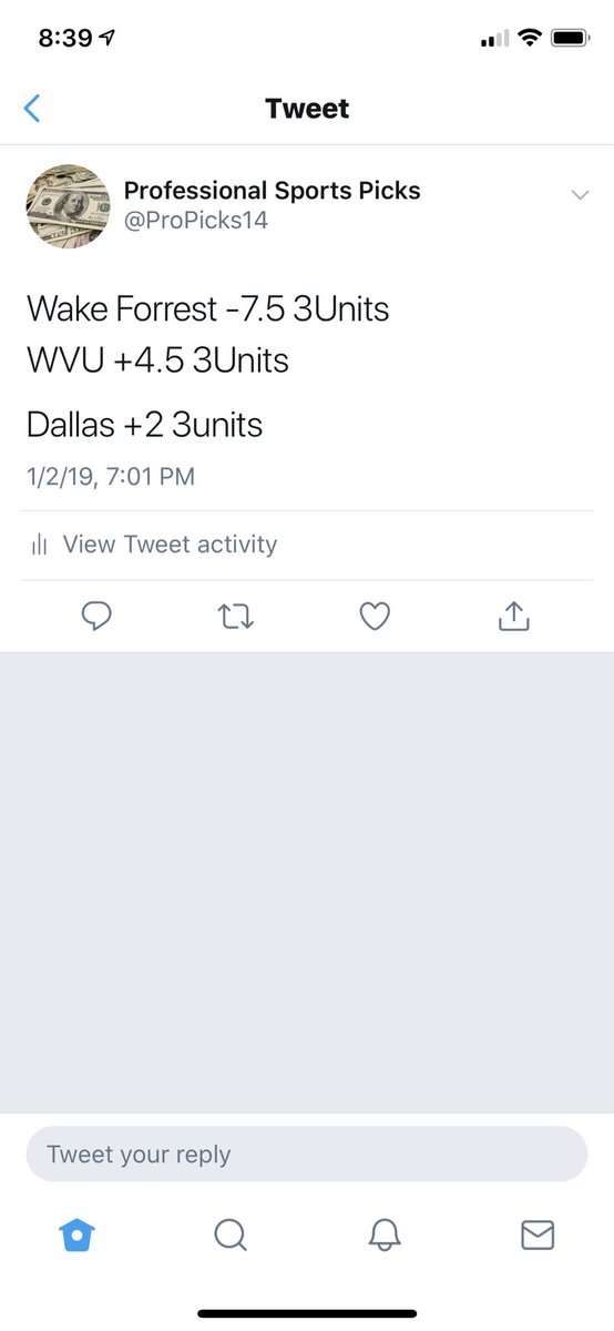 MadeMenPicks's tweet image. 💥Yesterday’s recap! 💥
Wake Forrest -7.5 3units✅💰
WVU +4.5 3units✅💰
Dallas +2 3units✅💰
Okc -5 5units✅💰
UNC -6.5 5units✅💰  
Nevada -9.5 5units✅💰
Okc -2.5 2H 2units✅💰
7-0 on the day for a profit of 26units 💵💵
Congrats to whoever tailed!! #GAMBLINGTWITTER #betting