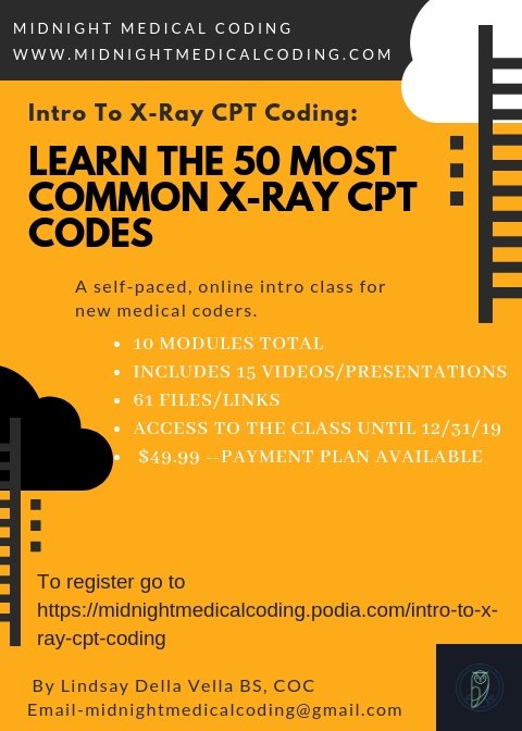 CodingMidnight's tweet image. Enrolling Now! This is an online, self-paced class for new coders who want to learn more about diagnostic radiology coding. Go to ow.ly/23fU50k5GBm to review the class format and to register.