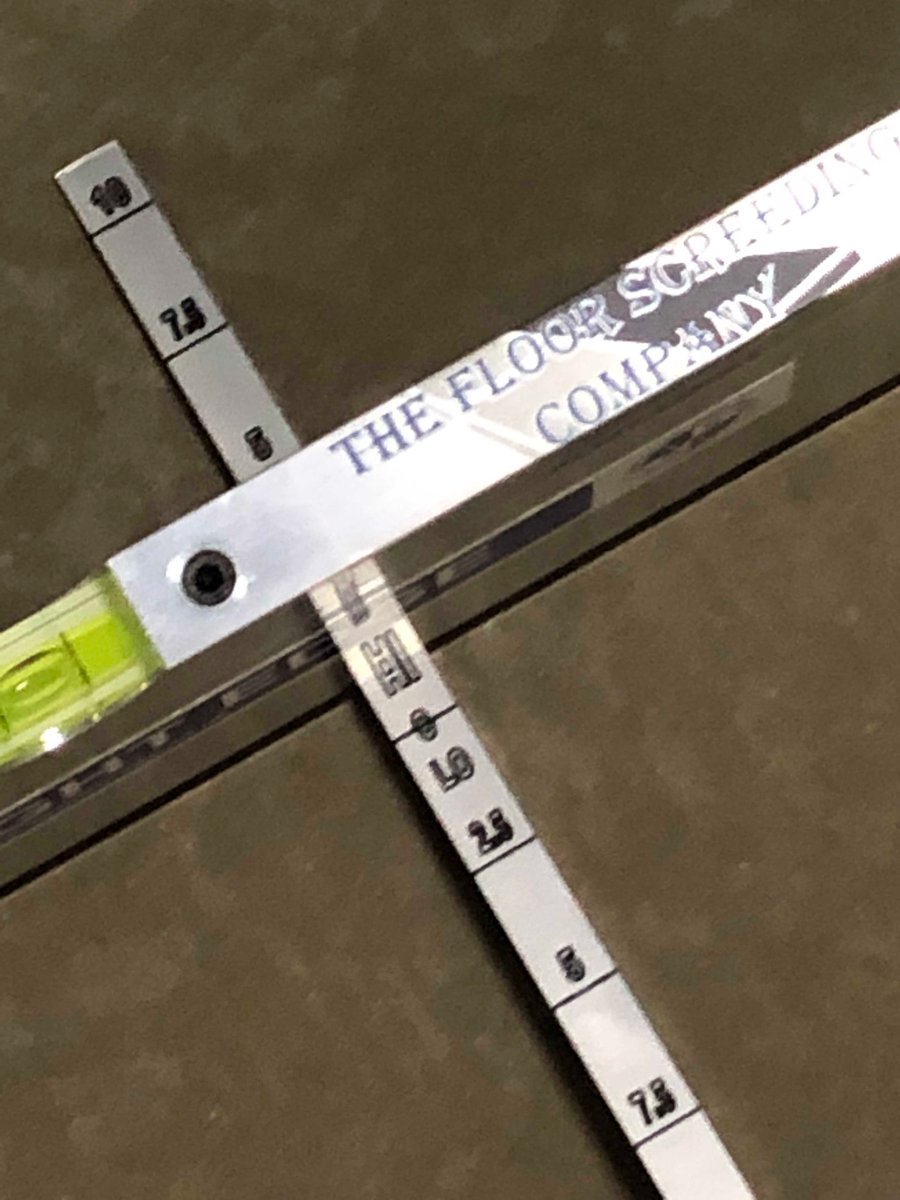 FloorScreedCo's tweet photo. The Floor Screeding Company testing surface regularity using a 2m straightedge placed to the floor surface and resting under its own weight, a slip gauge is used to determine deviations of the floor surface from the underside of the straightedge and measured between points. https://t.co/k4vS45MCIM