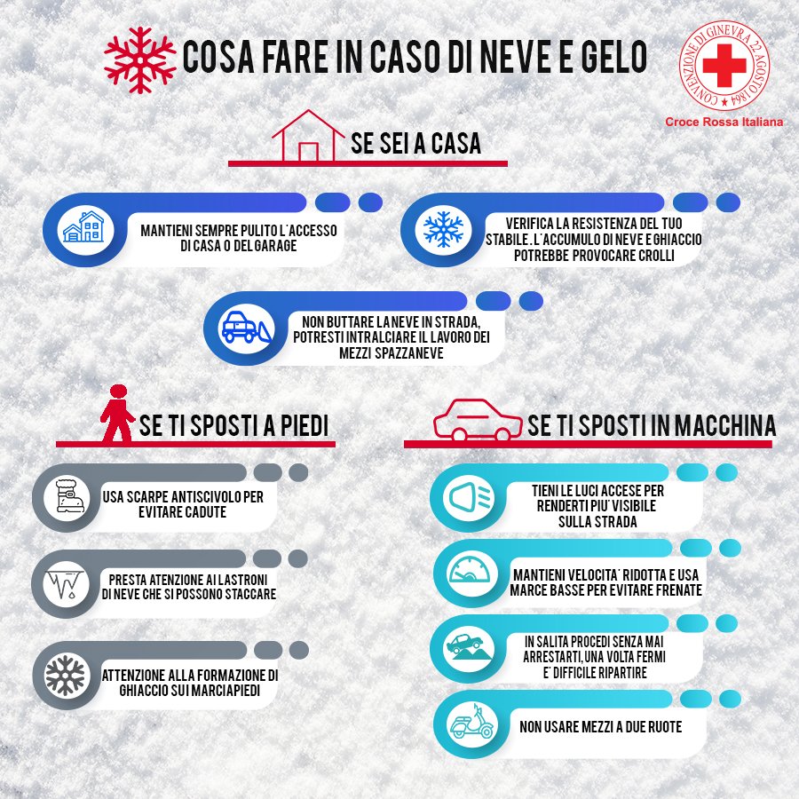 crocerossa's tweet photo. Cosa fare in caso di neve o gelo? Ecco 10 semplici consigli della #CroceRossa #UnItaliaCheAiuta https://t.co/aH5htr4lN3