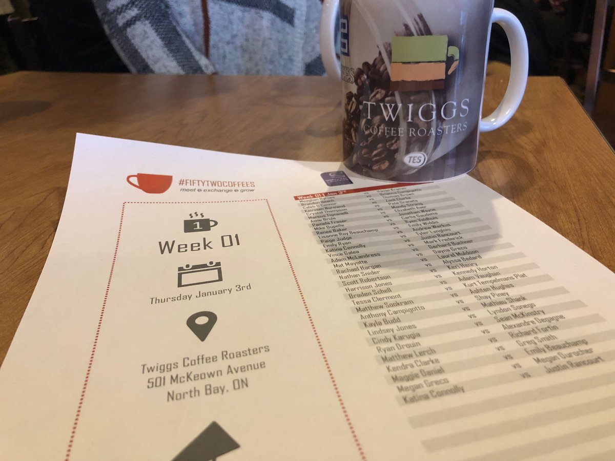 Reneigh's tweet photo. Started an inspiring journey for 2019 - to have 52 coffees with other young professionals in my community over the next 52 weeks! Today was the launch of #fiftytwocoffees at Twiggs in North Bay. Excited to meet new professionals and reconnect with past ones!#weekonedown51togo https://t.co/7gGXNmsRIi