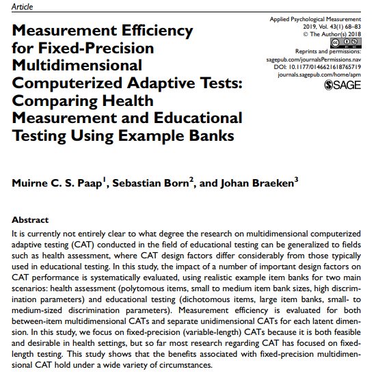 MuirneP's tweet photo. Are you wondering in which situations MCAT should be preferred over UCAT? You can find the answer here => https://t.co/ruxTxOkMJx
@johanbraeken @SAGE_Methods @SAGEpsychology #computerizedadaptivetesting #psychometrics https://t.co/yxh4CY0Zlz