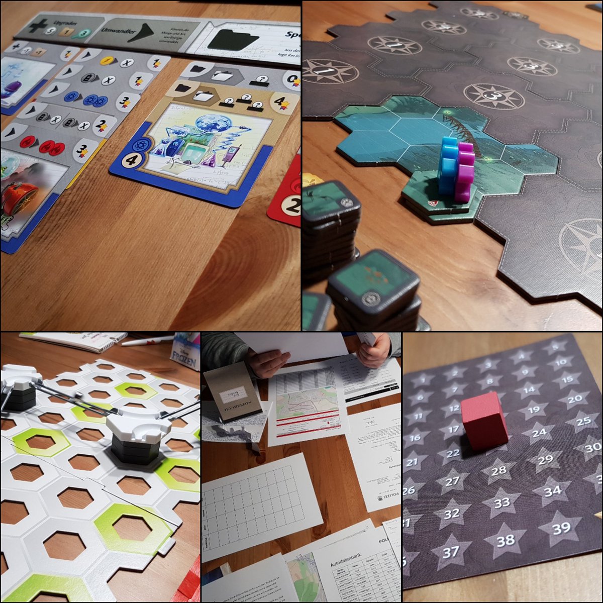 Brettspielpoet's tweet photo. Die einsame Mittagspause im Büro lässt mich an die verspielten Weihnachtstage zurück denken ☺ #meeplecircus #justone #cluedo #glücksrad #gizmos #discover #gravitrax #detectivestories #rollplayer #codenamesdisney #honga #sagsmirfilme https://t.co/Lff13Z7IGI