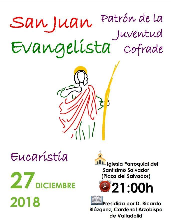 Con esta imagen de San Juan, perteneciente a nuestro paso titular "La Sagrada Cena", queremos desear a nuestros jóvenes así como a todos los jóvenes cofrades vallisoletanos <a href="/DelegacionJOVa/">Delegación JO VLL</a> un feliz día de su Patrón, también os invitamos a participar en su Eucaristía de las 21 h