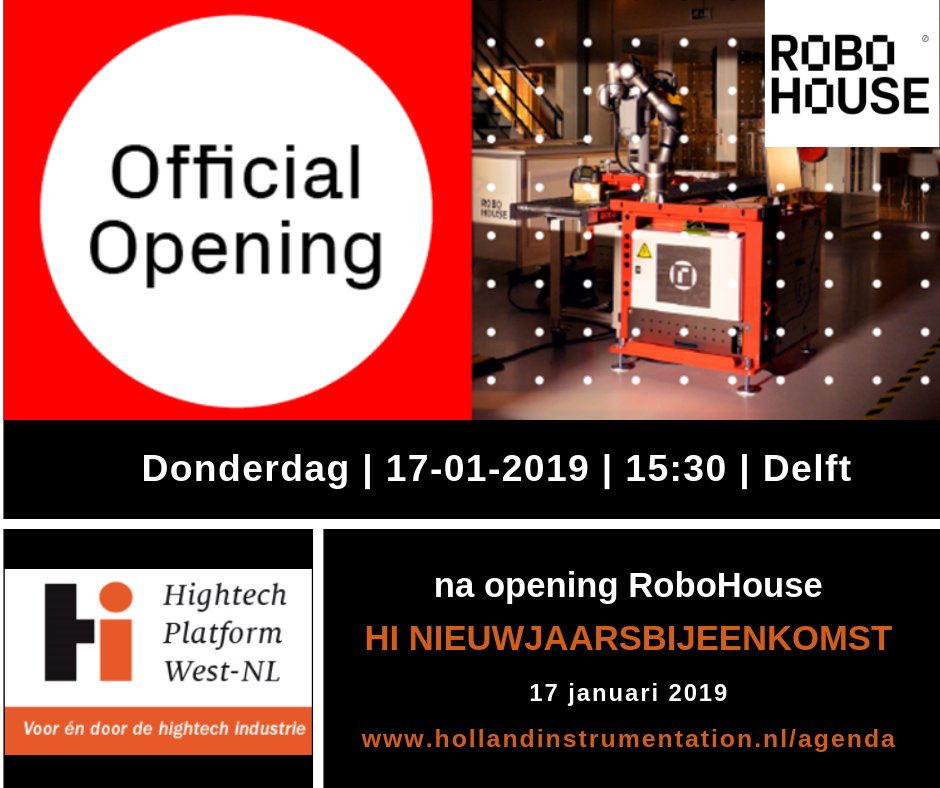 Hidelta_nl's tweet photo. Zien we u op de #nieuwjaarsbijeenkomst van HI op 17 januari? Wij heffen graag met u het glas, na de officele opening van @RoboHouseDelft in #Delft. Het bestuur van HI wenst u alvast een fijne #jaarwisseling en alle goeds voor 2019! https://t.co/7QpZzfwEhY #HappyNewYear #HighTech https://t.co/RfuffMptKt