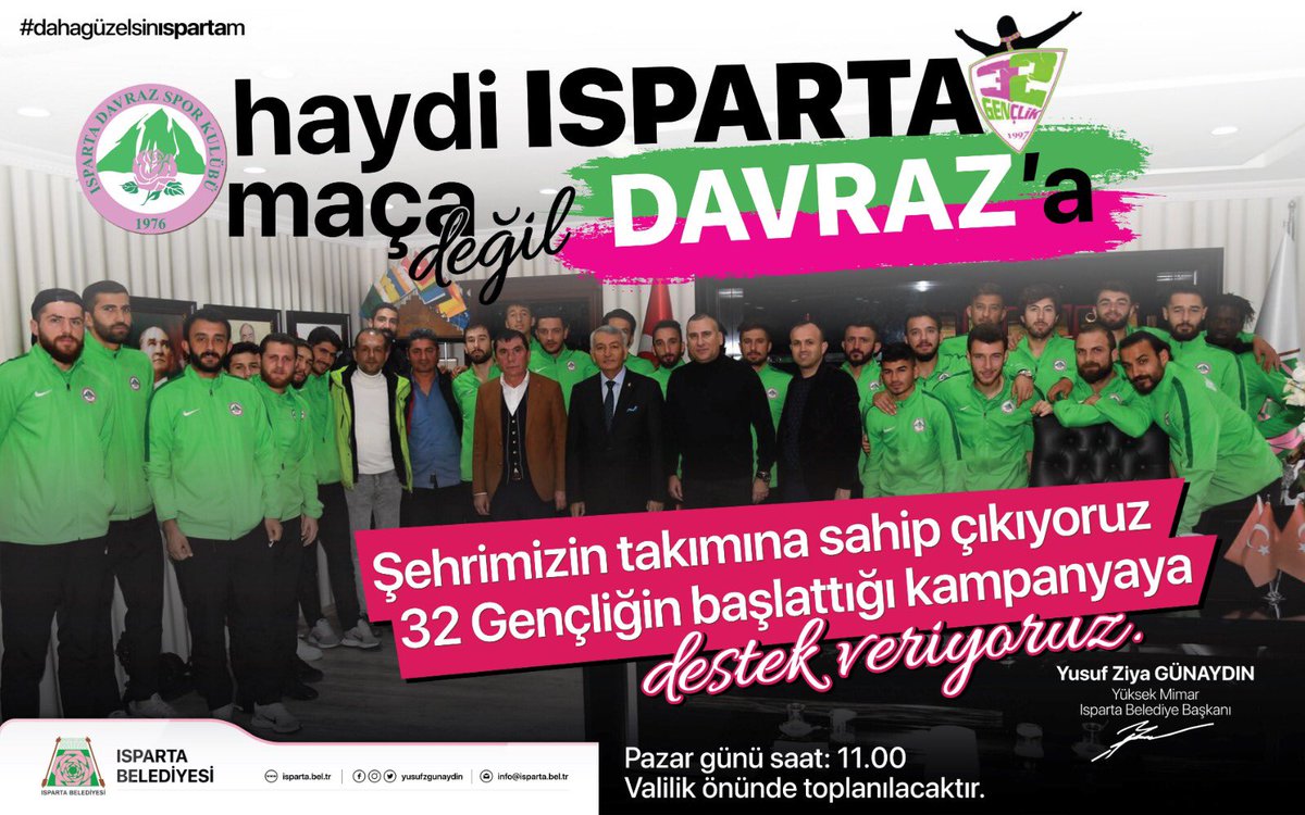 YusufZGunaydin's tweet photo. 32 Gençlik Taraftar Grubumuzun Şanlı Isparta Davrazspor'umuz için başlatmış olduğu ''HAYDİ ISPARTA MAÇA DEĞİL DAVRAZ'A'' etkinliğine bende destek verdiğimi buradan ilan ediyorum. https://t.co/NkiL4tOqn9