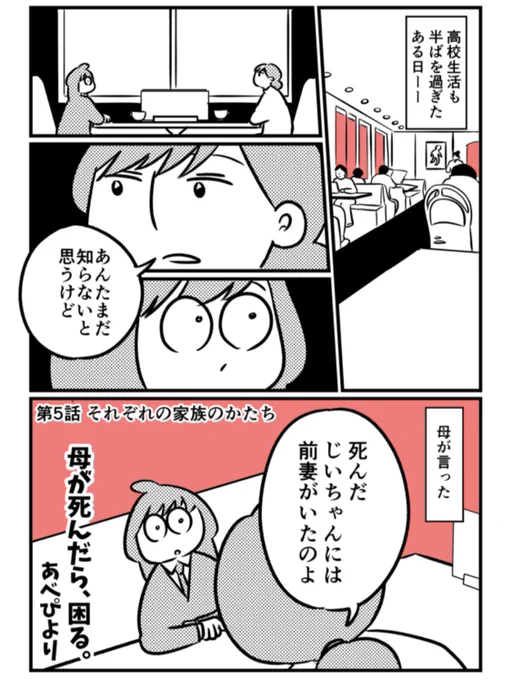 青森のわたしの家族のささやかな実録漫画、cakes連載「母が死んだら、困る。」第５話が更新されております。

明日AM10時までの無料配信です。

第５話「それぞれの家族のかたち」｜母が死んだら、困る。… 