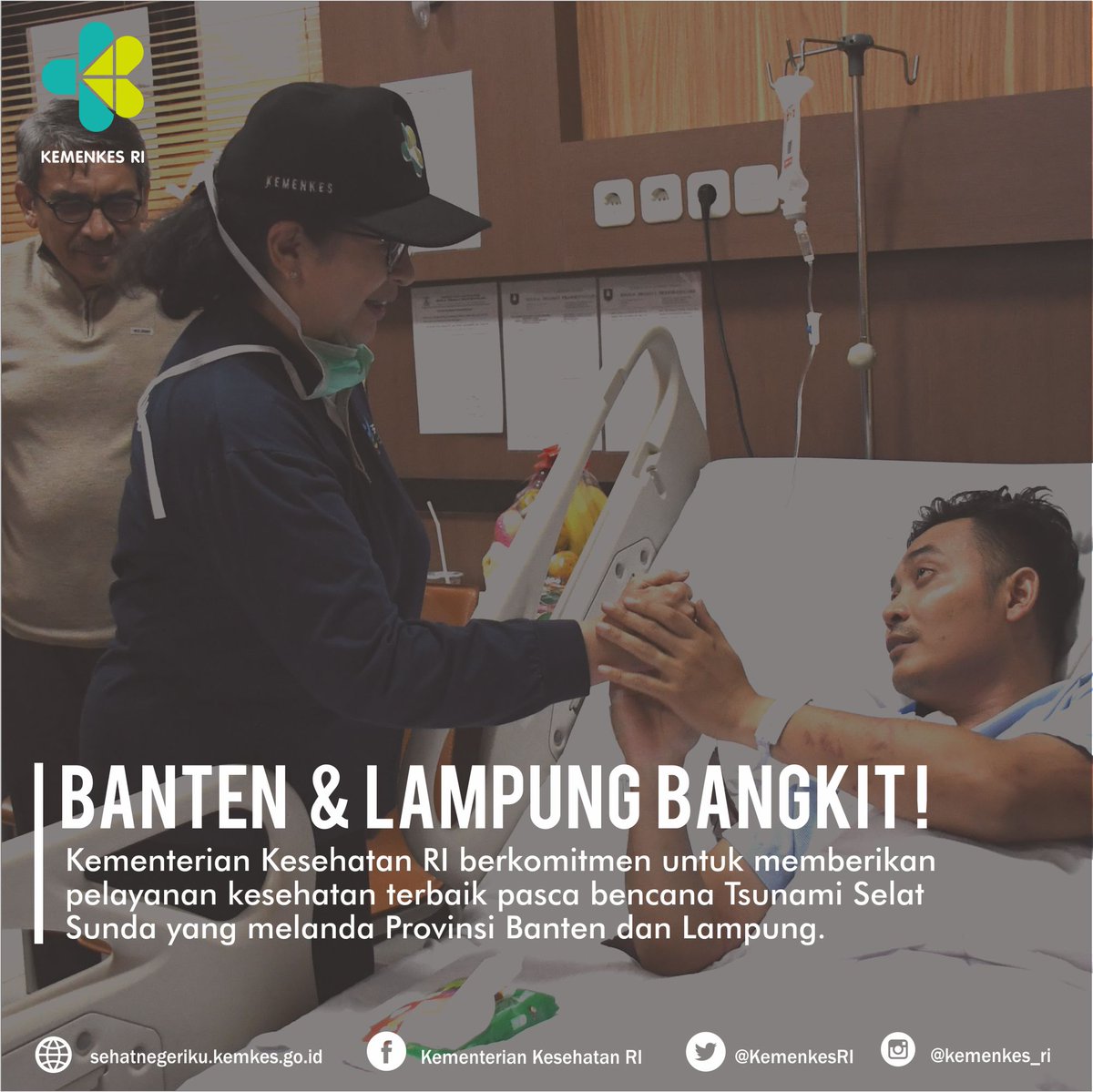 <a href="/KemenkesRI/">Kementerian Kesehatan RI</a> berkomitmen untuk memberikan pelayanan kesehatan terbaik bagi korban bencana Tsunami Selat Sunda

Ayo, Banten &amp; Lampung bangkit!  💪🏻

Kita bersatu dan bahu-membahu untuk membangun kembali Banten &amp; Lampung 💪🏻

#KemenkesBergerak
#PrayforSelatSunda