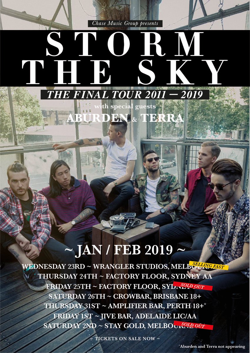 stormthesky's tweet photo. Our Melbourne 18+ show is now SOLD OUT!! 💥

If you missed out on tickets to our Melbourne 18+ show, there are still a limited number of tickets left to our all ages show at Wrangler Studios. We’re over 50% sold for this one, so get in whilst you can 🌹

https://t.co/JujnMKSEM4 https://t.co/7ubNTcErEI
