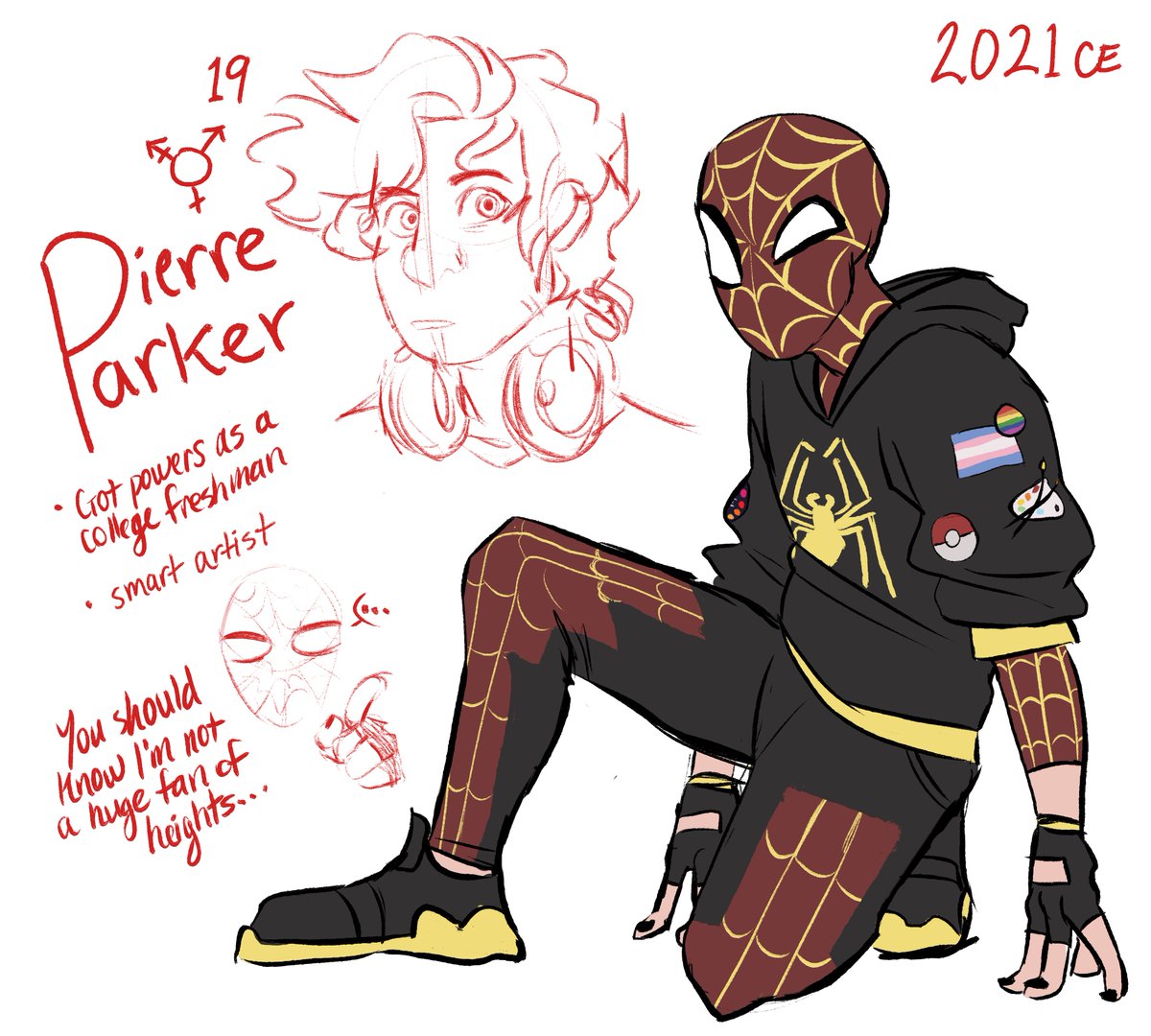 I'm so late to the bandwagon but here's my #spidersona!!
Idk his superhero name but I decided to call him Pierre. 