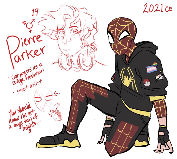 I'm so late to the bandwagon but here's my #spidersona!!
Idk his superhero name but I decided to call him Pierre. 