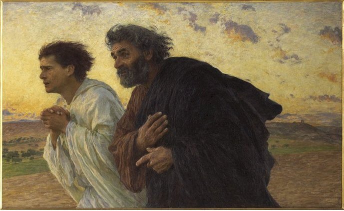 BruvverEccles's tweet photo. December 27th: St John, one of my favourite saints. Seen here outrunning the Pope at Easter. https://t.co/Fct4ABbpc8