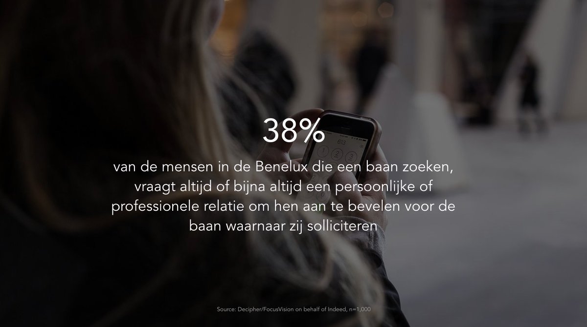 We weten dat veel werkzoekenden gebruikmaken van professionele connecties om een baan te vinden. 38 procent van de werkzoekenden in de Benelux zegt zelfs dat referrals zeer belangrijk voor hen zijn. #IndeedInteractive