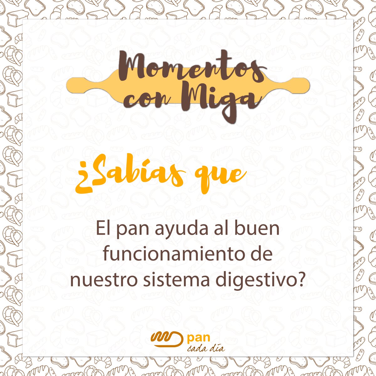 Pancadadia's tweet photo. ¿#SabíasQue el #pan ayuda al buen funcionamiento de nuestro sistema digestivo? #MomentosConMiga https://t.co/ipZ17Jbscg
