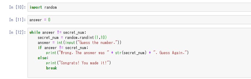 JakeTamamura's tweet photo. Guessing Number Game in Python. Nothing special.
I'm just a beginner for Python. So, I would love to know if there's a simpler and shorter way to write the codes...
#python #programming #code #guessingnumber #jupyter https://t.co/gh7DjtRe1o