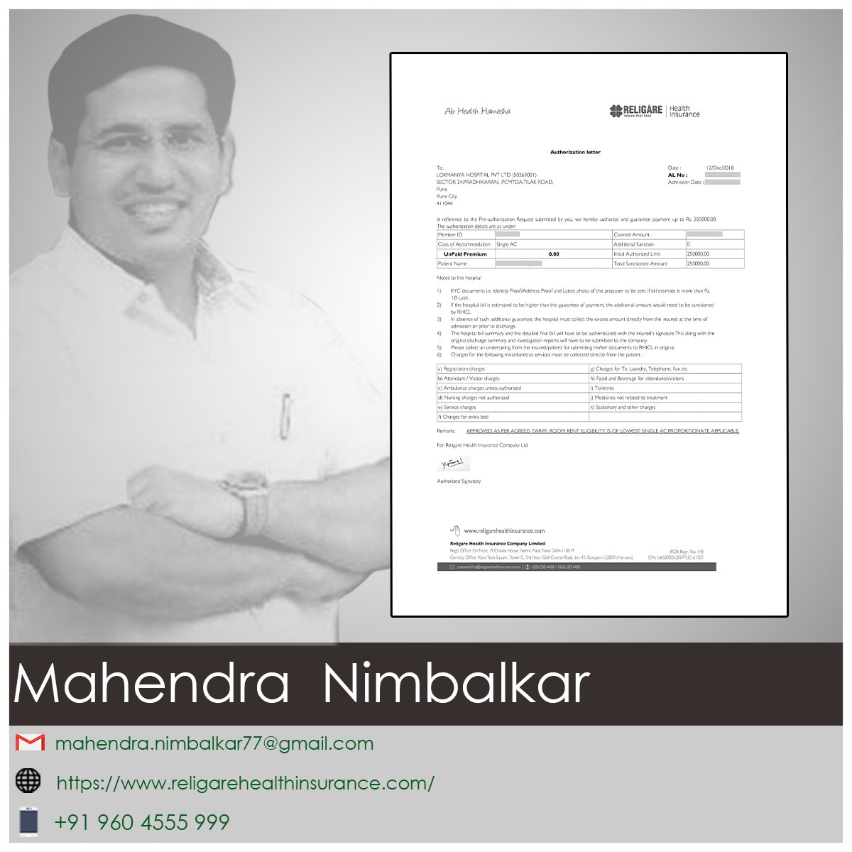 MahendraAdo's tweet image. Extremely happy to share that I was able to settle pre-approval claim 10 days before the actual operation
Family's relief = Our accolade!

#preapprovalclaim #operationclaim #surgeryinsurance #happycustomer #successfulsurgery  #religarehealthinsurance #adomahendranimbalkar