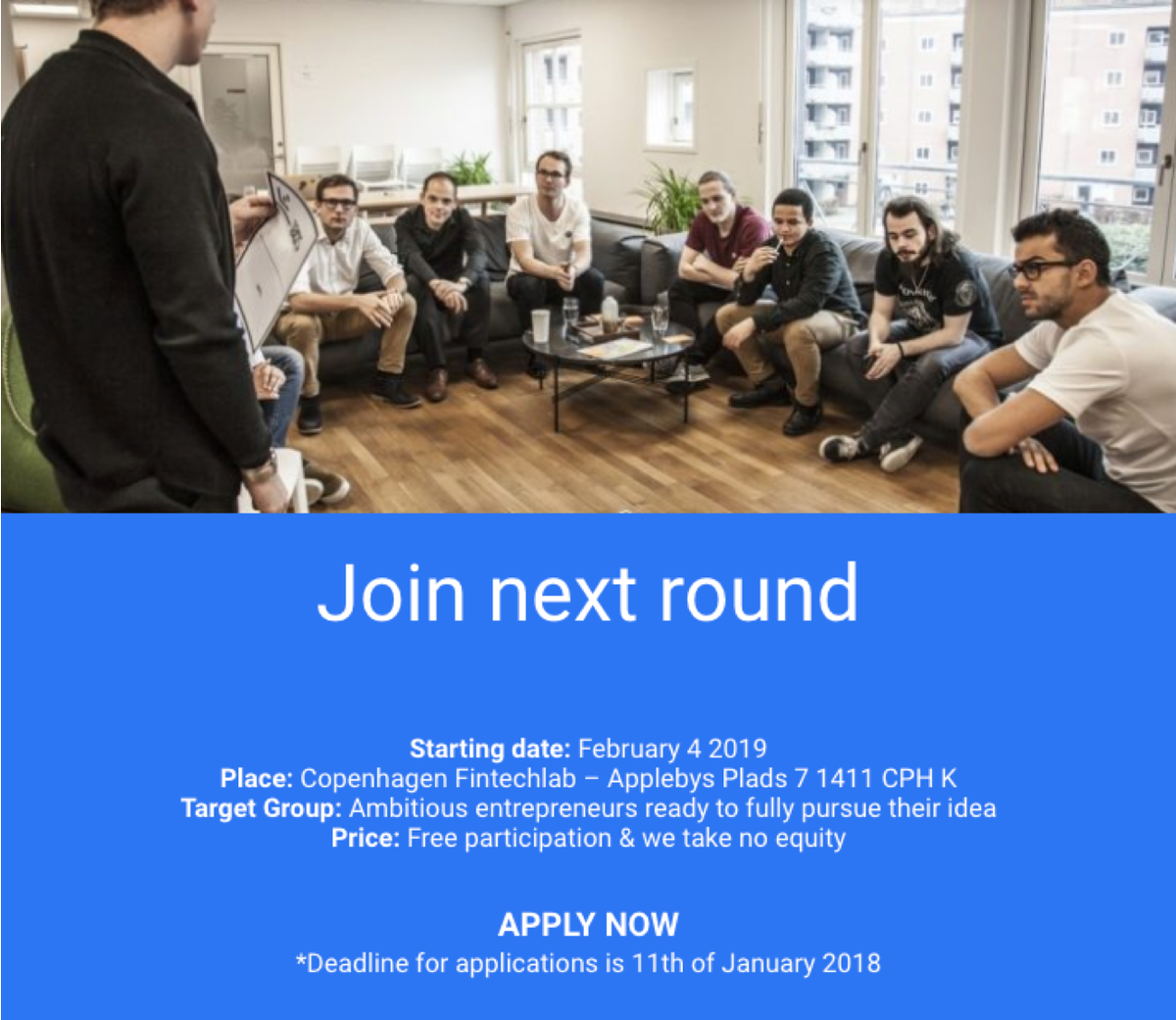 ThomasKrogh's tweet photo. Are you dreaming of starting a #fintech startup and looking for the perfect way to get started? Remember the @CphFinTech Incubation Program. Deadline January, 11th. Start February, 4th #cphfintech #cphftwin https://t.co/qZ826Xpn6Q