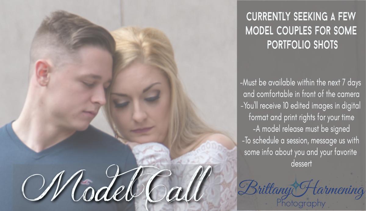 Calling all Couples!  
Brittany Harmening Photography is looking for a few real-life couples to photograph within the next week.  Message us for more information