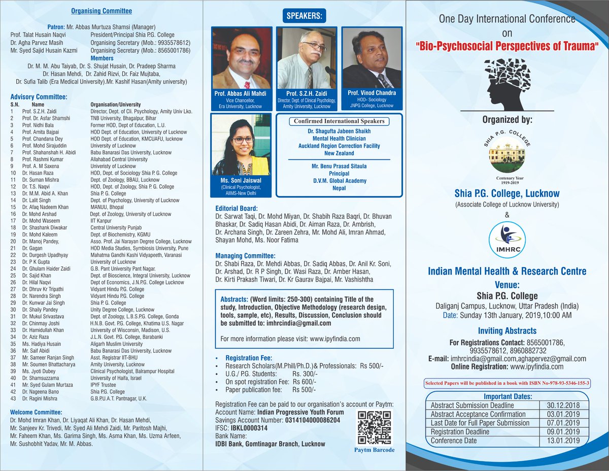 IMHRCIndia's tweet photo. @AnooBhu International Conference on Biopsychosocial Perspectives of Trauma https://t.co/cMoRg2WEcn
