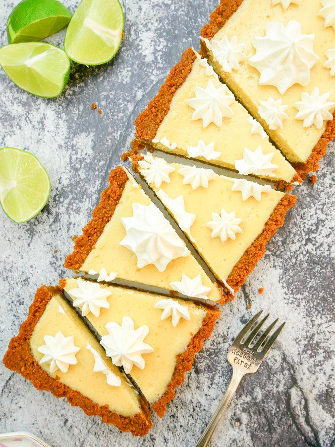 What makes this Key Lime Pie so special? It's got a ginger biscuit base for a start! Plus, a three ingredient filling - limes, egg yolks, and condensed milk. That's really it! #baking #food #desserts whatcharlottebaked.com/2018/02/21/key…