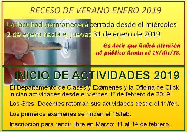 ClasesyExamenes's tweet photo. Receso - Reinicio de actividades 2019 https://t.co/HpkHT2p18D