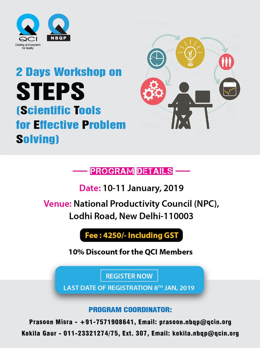 NBQP_QCI's tweet photo. You are invited to attend #2Day #Workshop on #ScientificTools for #EffectiveProblemSolving.
Know More: https://t.co/viEPUSycjX
Register Here: https://t.co/KEMN1HuKDW
@QualityCouncil @Director_NABH @QCI_NABET @NABCB_QCI @NABL_QCI @ZED_QCI #7QCTools https://t.co/5xsVkQhwR6