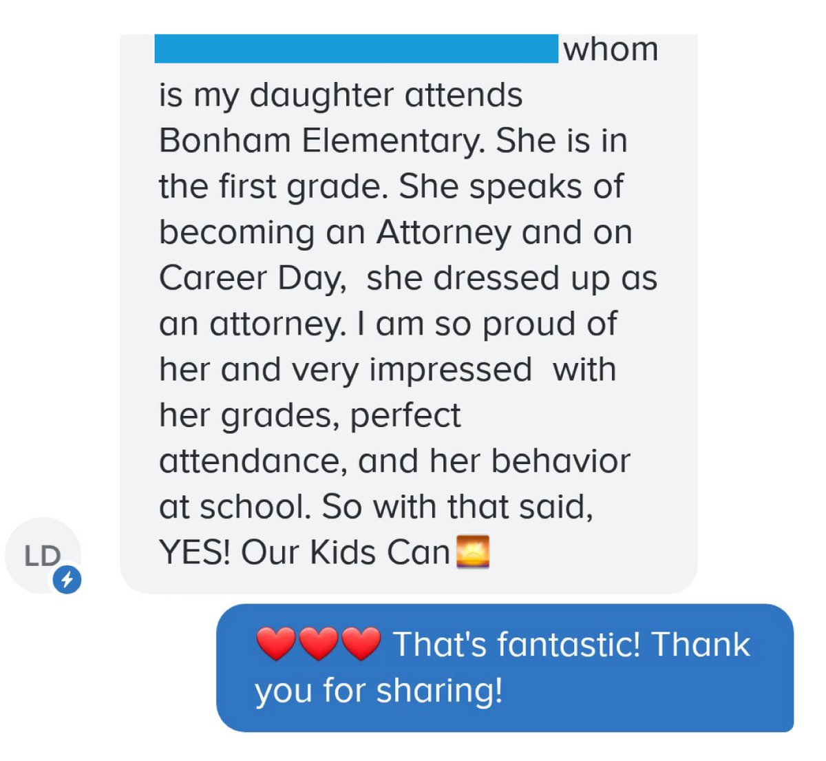 YesOurKidsCan's tweet photo. We received this wonderful message from one of our parents. This is why we do what we do! What a tribute to our mission! #YOKC #SuccessMindset #Goals https://t.co/3tLLaRfbSF