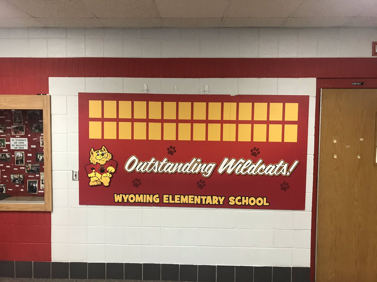 Slater_Curtis_'s tweet photo. Taking some time over break to get ready to celebrate all the great things that the @Jrwildcatsroar are doing! Check out the Outstanding Wildcats Wall Of Fame! Another great amazing product by @pilpinc Thank You! @pbisMN #wyomingway @MESPAprincipals #principalsinaction #leadLAP https://t.co/CU3R154xTU