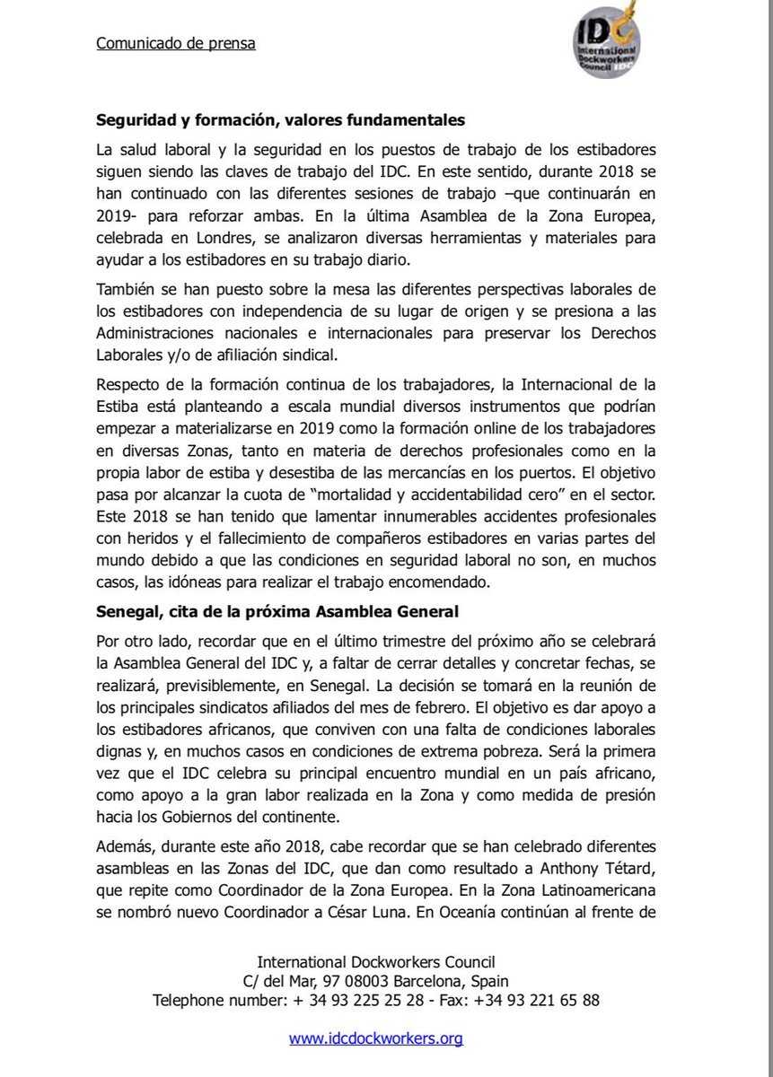 IDC_Dockers's tweet photo. #Idcpress balance del año #spanish #solidaridadinternacional #Proud2beDocker #estibadores #LongShoreman https://t.co/wrhY6n6WE8