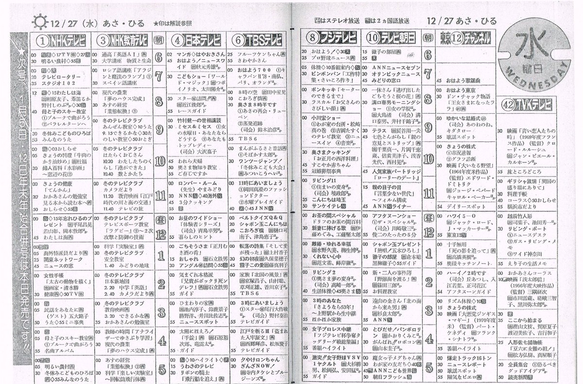 O Xrhsths なびすこ Sto Twitter 昭和53年12月27日 水 の番組表 O Xrhsths なびすこ Sto Twitter 昭和53年12月27日 水 の番組表