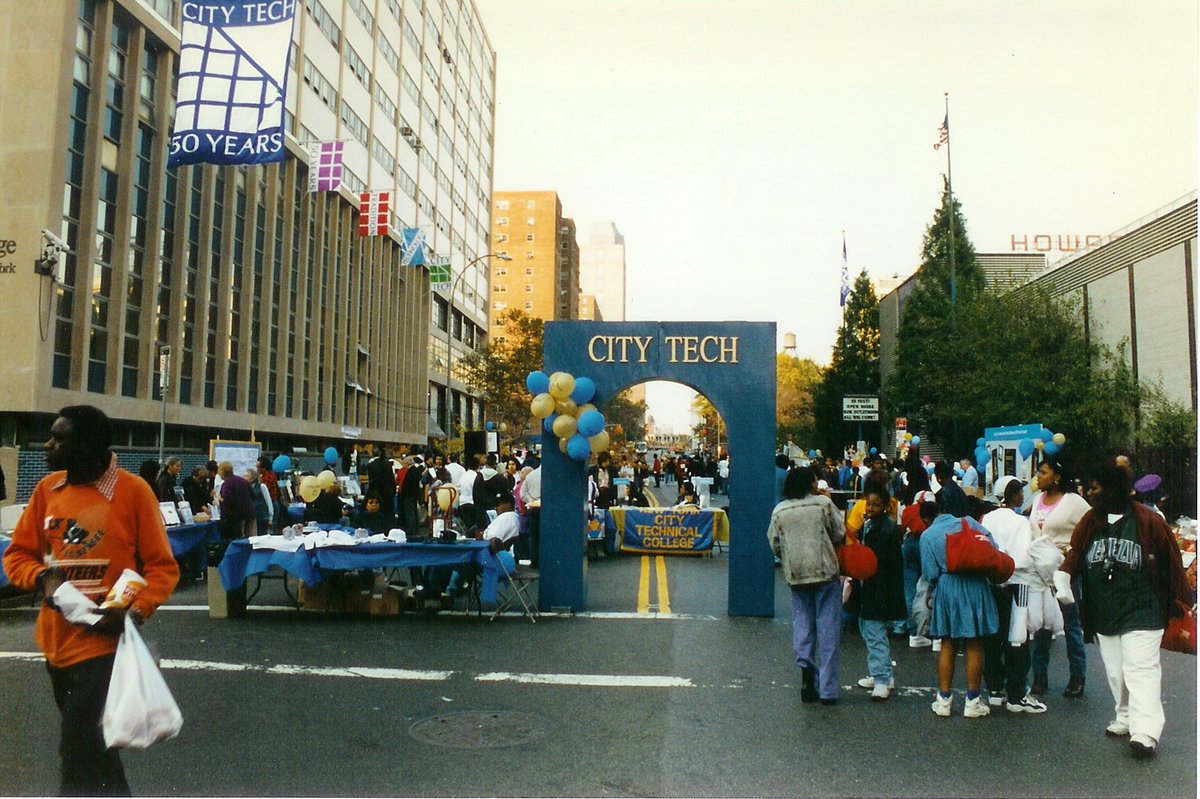 CityTechAlumni's tweet photo. #tbt On its 50th anniversary, the college staged a street fair open to the entire community, stretching several blocks from the front of the college. #citytech #cuny #citytechalumni #50th #anniversary #nyc #community #blockparty #streetfair #fair #thursday https://t.co/zn2xfrTiAL
