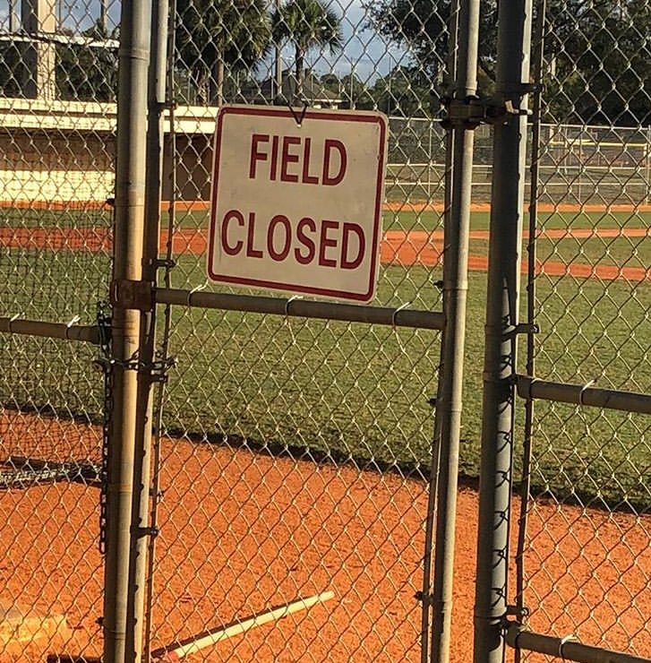 StanRybarz's tweet photo. This sign is seen more than not, despite overall minimal use. Swiss cheese L screens that force the use of softball screens. What are you saving Jcp for? Certainly NOT youth sports.  JCP is not going to be an MLB  spring training site.  Let the kids use it! https://t.co/k4teZupJ1G