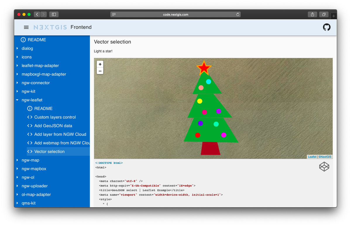 nextgis's tweet photo. Prove you're a real developer and light up a 🎄! https://t.co/30Qy9dpp7n Lots of other examples of our new frontend libs included showing integration with @LeafletJS @openlayers and Mapbox GL JS in a uniform way. Happy New Year everyone! https://t.co/rA5qpdUK3r