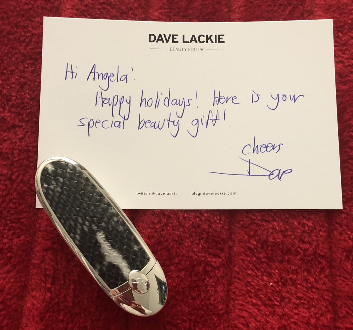 angelathompson5's tweet image. Thank you so much  @davelackie for your wonderful gift of the #GuerlainRougeGLipstick 214 red exotic safari &amp;amp; Collector case. It just arrived a moment ago. I was very touched by your beautifully hand written note that came with it 💄#davelackie