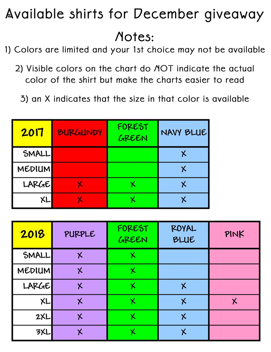 Winner T Shirt Color Chart