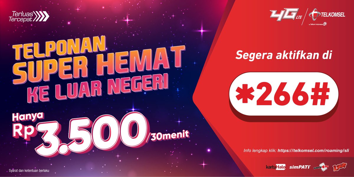 Telkomsel's tweet photo. Hubungi keluarga tersayang di luar negeri hanya Rp3.500/30 menit dengan paket Telkomsel SLI dan selalu #RoamingReady. Menelepon jadi hemat ke 16 negara nih, aktifkan langsung di *266# atau cek infonya ke https://t.co/36DH1zOOyn https://t.co/93vpHCj3Oj