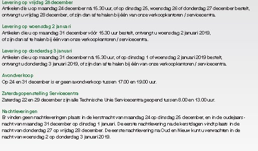 Aangepaste levertijden Technische Unie.