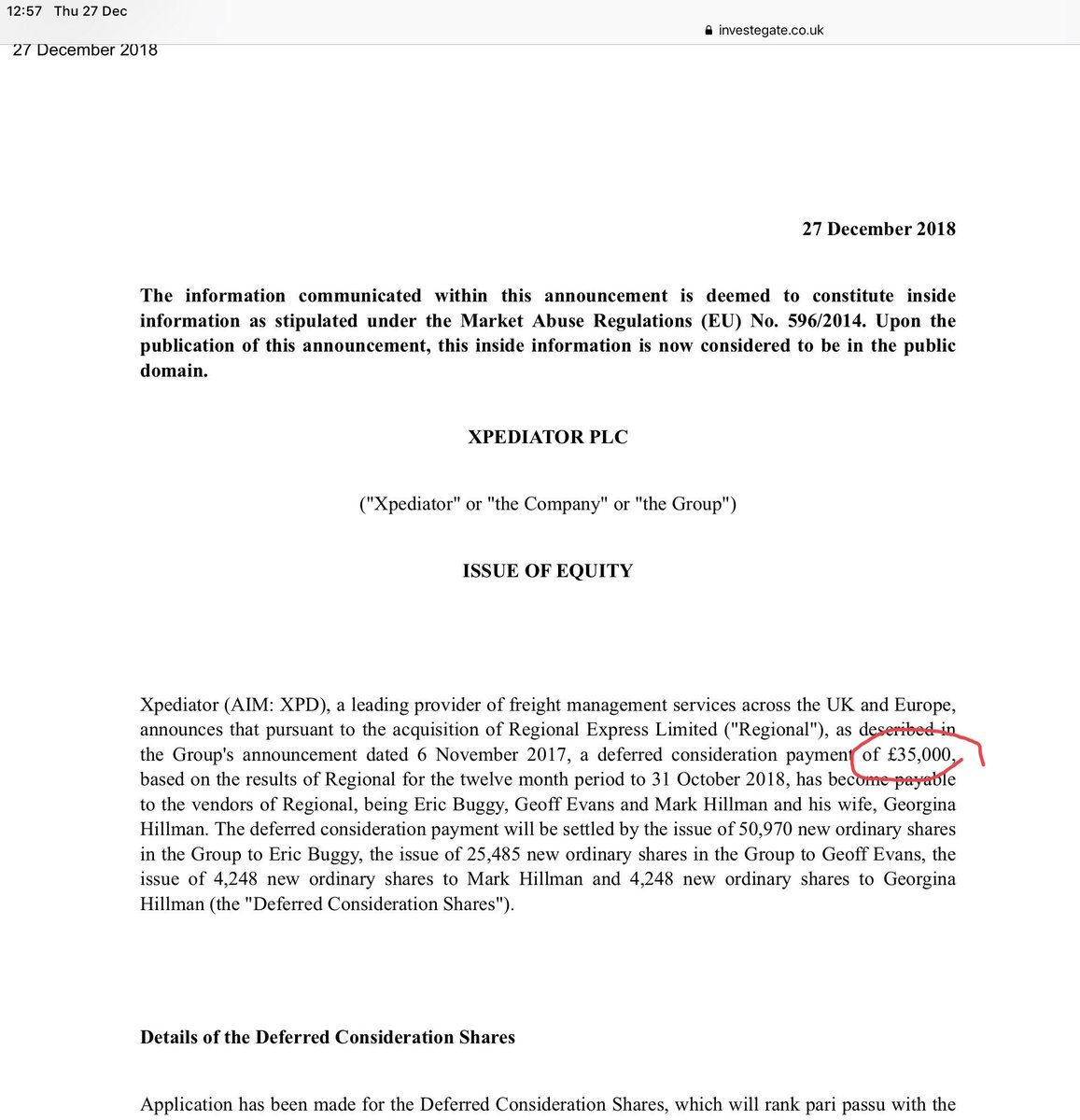 rhomboid1MF's tweet photo. #XPD rns in the dead zone between Christmas & New Year that they’re issuing £35k in shares as earnout in relation to an acquisition made earlier this year made me curious about tiny sum🤔
https://t.co/JqoHF4MZm4
..they ‘hoped’ to pay up to £700k so make of that what you will🤔 https://t.co/hpdrbURDx4