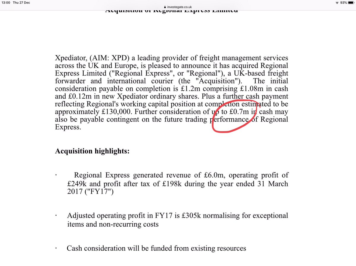 rhomboid1MF's tweet photo. #XPD rns in the dead zone between Christmas & New Year that they’re issuing £35k in shares as earnout in relation to an acquisition made earlier this year made me curious about tiny sum🤔
https://t.co/JqoHF4MZm4
..they ‘hoped’ to pay up to £700k so make of that what you will🤔 https://t.co/hpdrbURDx4