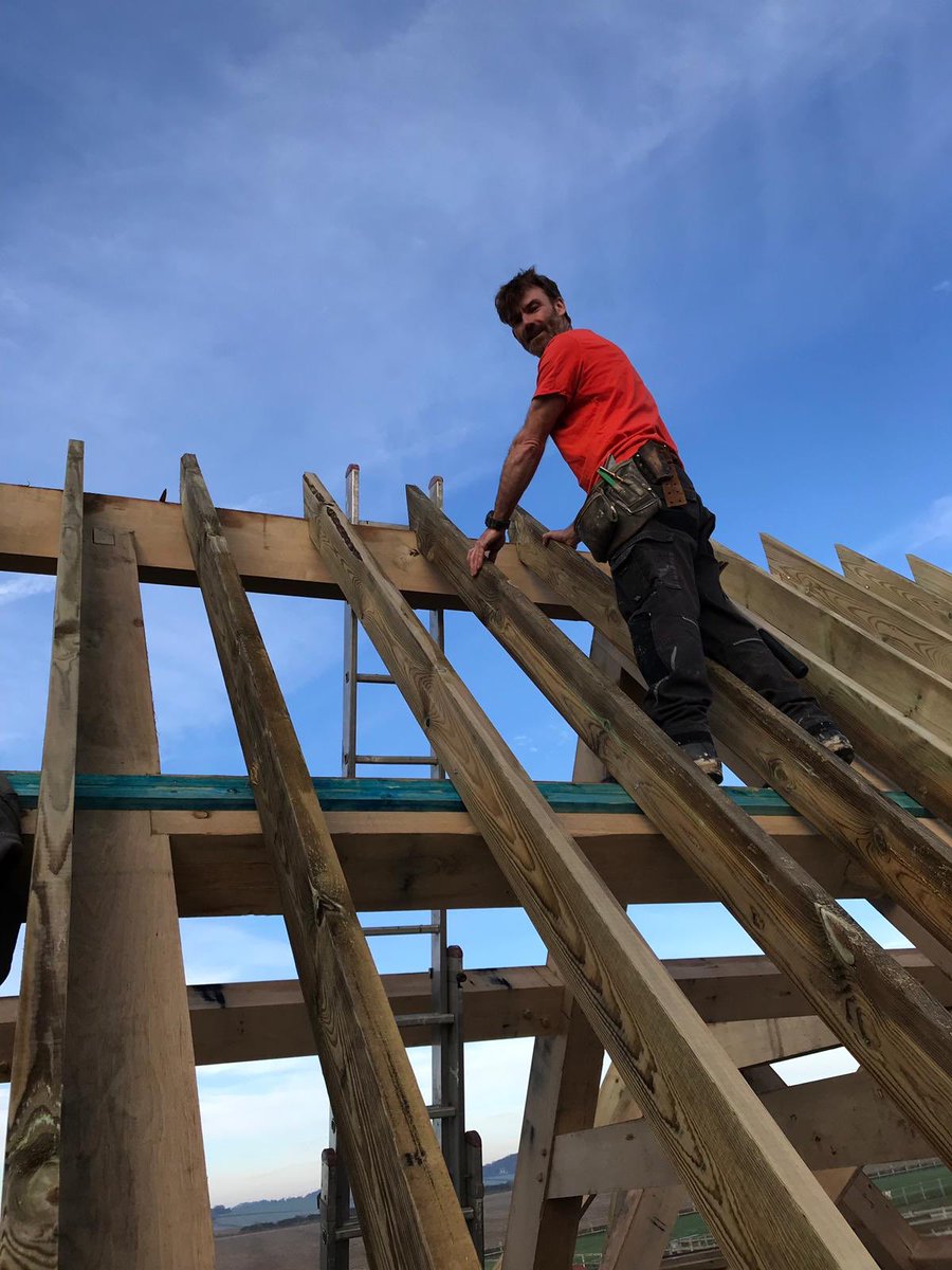 MarkLeecarp's tweet photo. Great to be up in the roof in the sun! #wintersun #carpenter #builder @TradesTalk #rooftop #dorset https://t.co/PrP5o9rokY