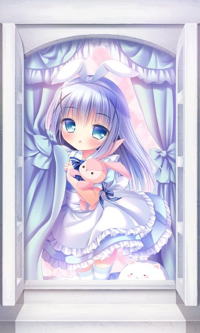 冬コミで頒布するアリスチノちゃんのミニタペストリーが届きました🐰🎀  壁に飾ると窓からひょこっと顔出してるみたいで可愛いです✨ 