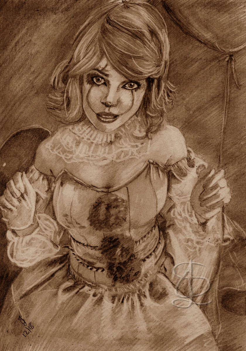 mercuryrapids's tweet photo. Freehand #sketch of @JinxKittieCos using HB pencil and eraser. Darkened and tinted digitally. #fanart #jinxkittiecosplay #pennywise #it #cosplay https://t.co/FNrSPbnHWQ