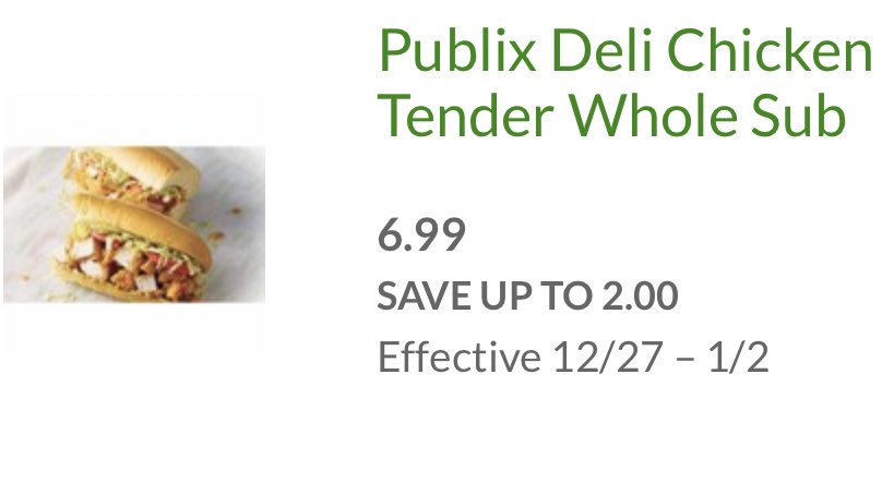 PubSubs_on_sale's tweet photo. Yes! 

Publix Chicken Tender subs are $6.99 until 1/2.

https://t.co/oOZPRxNMNI https://t.co/iGfAseMG9p