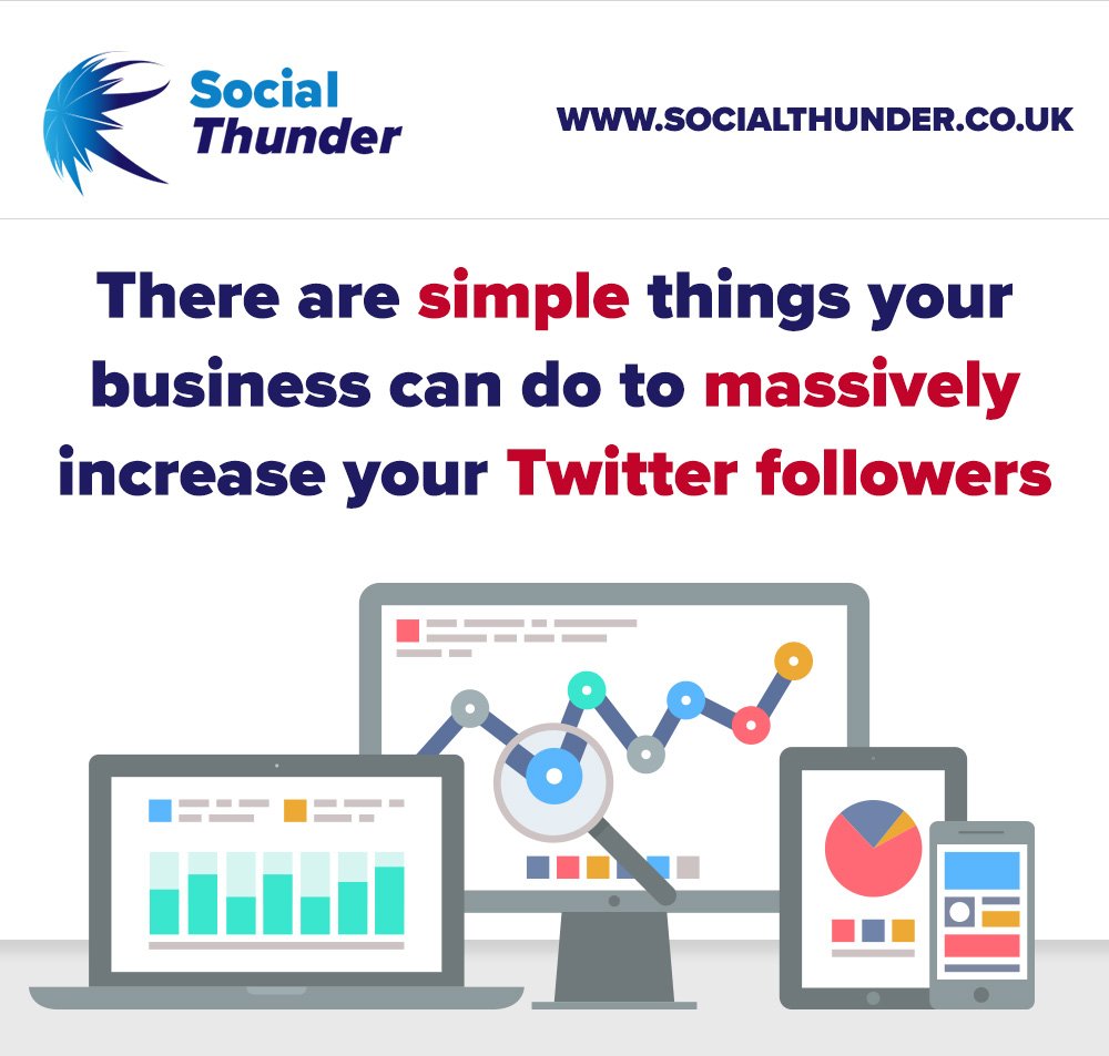Struggling to build up your follower count on Twitter? Too time consuming? Our automated Twitter system can help grow your follower count, meaning more potential customers, and more potential sales! Find out more at socialthunder.co.uk