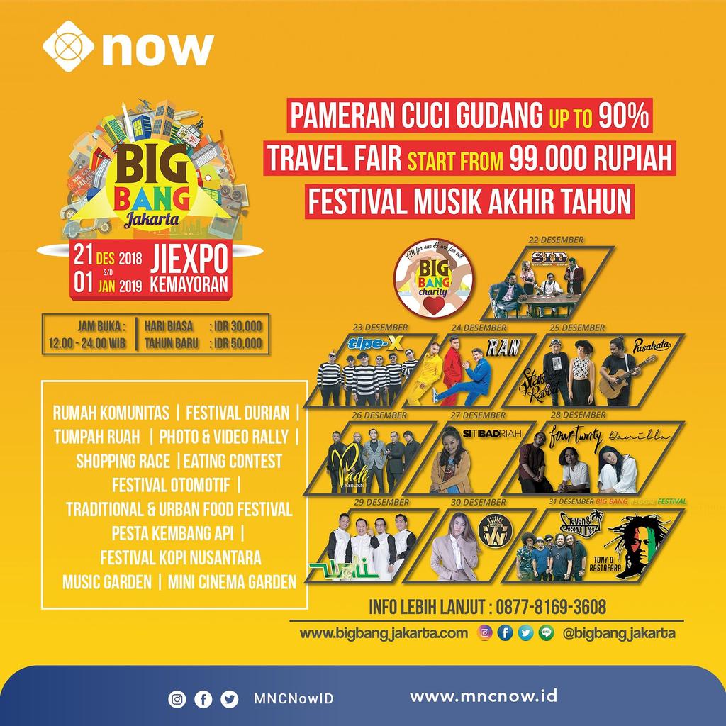 CATAT TANGGALNYA! Pameran cuci gudang, travel fair, sampai dengan festival musik! Semua ada di @bigbangjakarta yuk datang dan ramaikan! Cek info lengkapnya di buff.ly/2EOzV3P