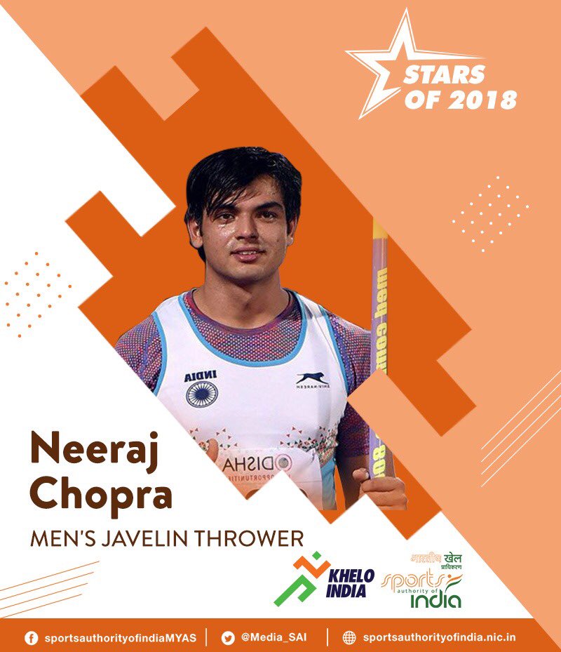 Media_SAI's tweet photo. 21yr old #Javelin Thrower @Neeraj_chopra1 won gold at both the Commonwealth & Asian Games,the latter with a national record.He thus became the 1st Indian in Track & Field since #MilkhaSingh(1958) to win gold in both meets in the same yr. #StarsOf2018⭐️
@afiindia #KheloIndia🇮🇳 https://t.co/DrrdjYqagU