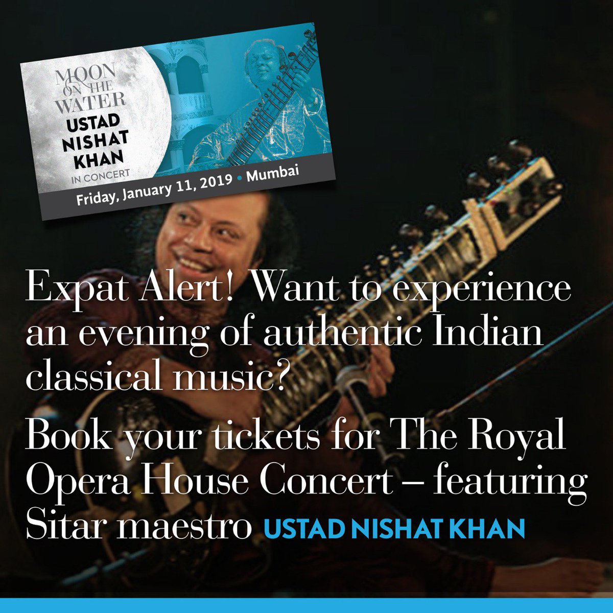 #UstadNishatKhan has performed in some of the most prestigious concert halls of the world. Now watch him perform at The Royal Opera House Mumbai on January 11, 2019. 

Tickets available on bit.ly/2UXEVbe

#SitarMaestro #MoonOnTheWater