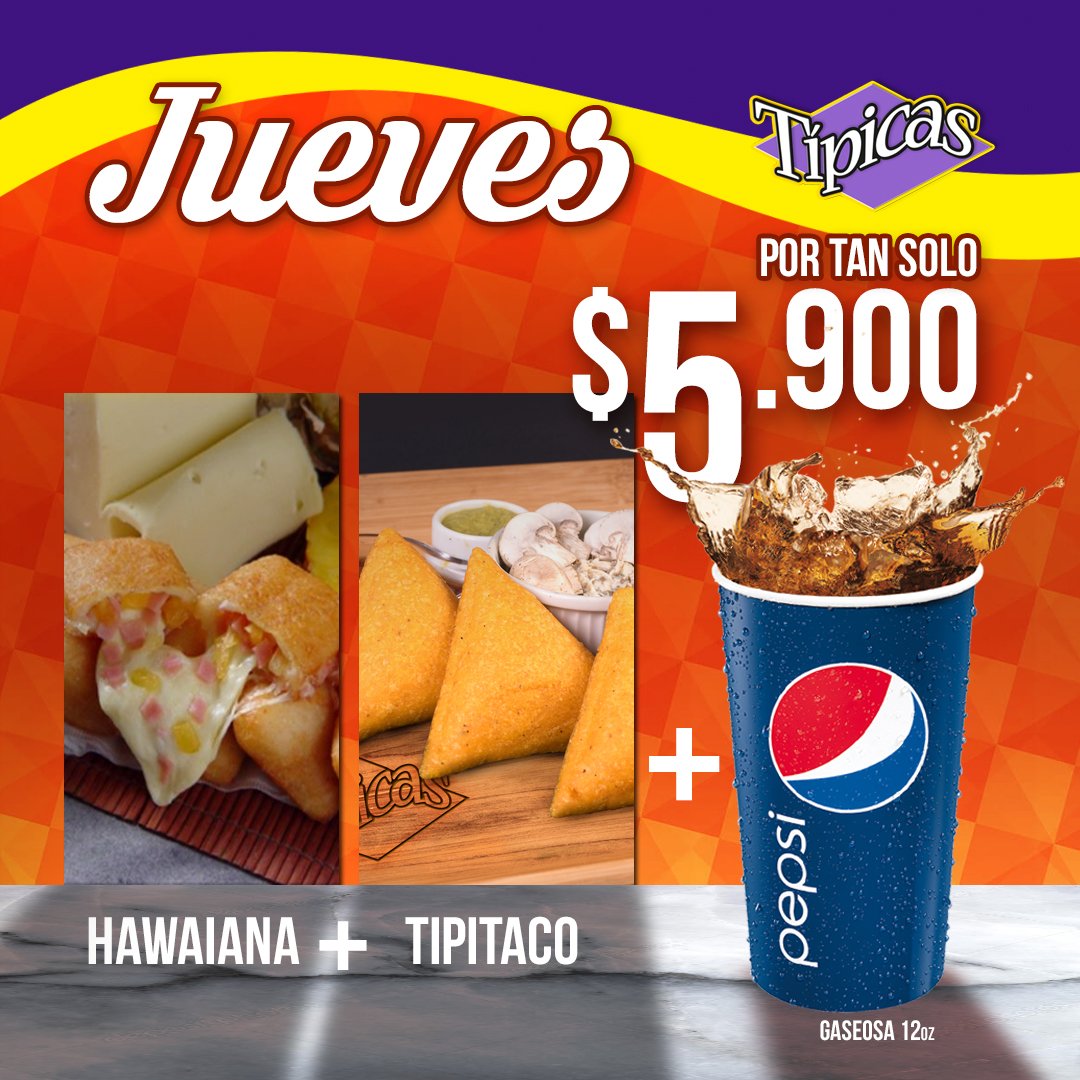 tipicasempanada's tweet photo. https://t.co/nYhtioRHmc 
Nada mejor que disfrutar una inigualable empanada hawaiana + un Tipitaco y una refrescante gaseosa por tan solo $5.900 
visitanos en todos nuestros puntos #tipicas #deliciosas #empanadas #antojo #riquisimas #mejorencombo #juernes #sabor #deliciosas https://t.co/77VIFw2g3q