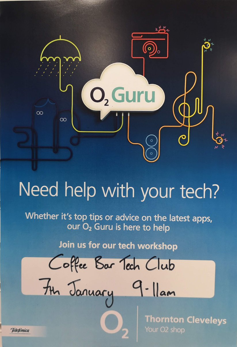 GuruBilly's tweet photo. Remember you can come see me tomorrow with any &amp; all tech queries you may have! Come and see me January 7th at the Coffee Bar in Cleveleys with any questions or queries you have! You don't even have to be on O2 #SundayMotivation #O2Cleveleys #MIDcommunity #TechTips https://t.co/xS84iNuhWt